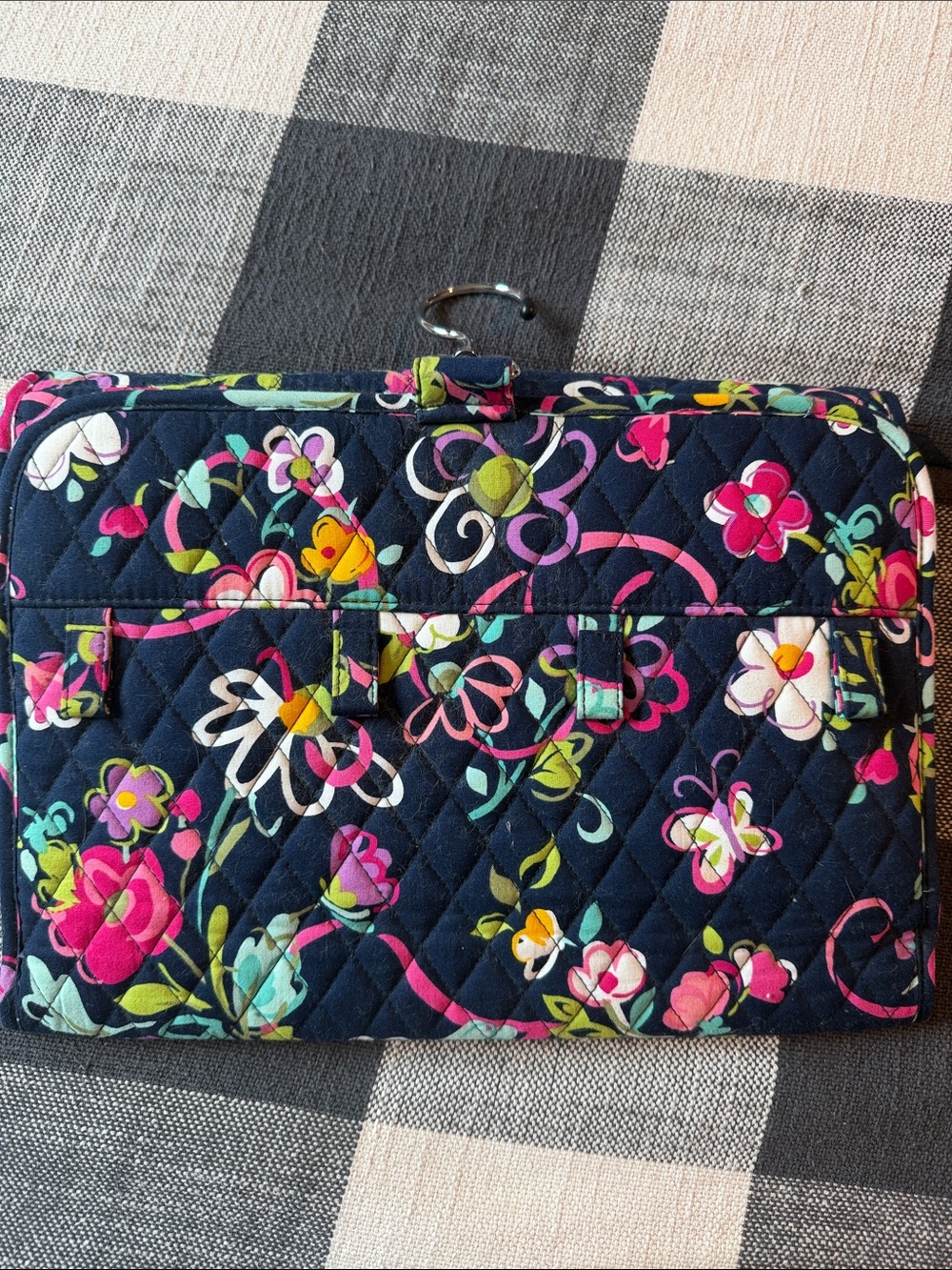 Vera Bradley Navy Floral Quilted Hanging Cosmetic Organizer